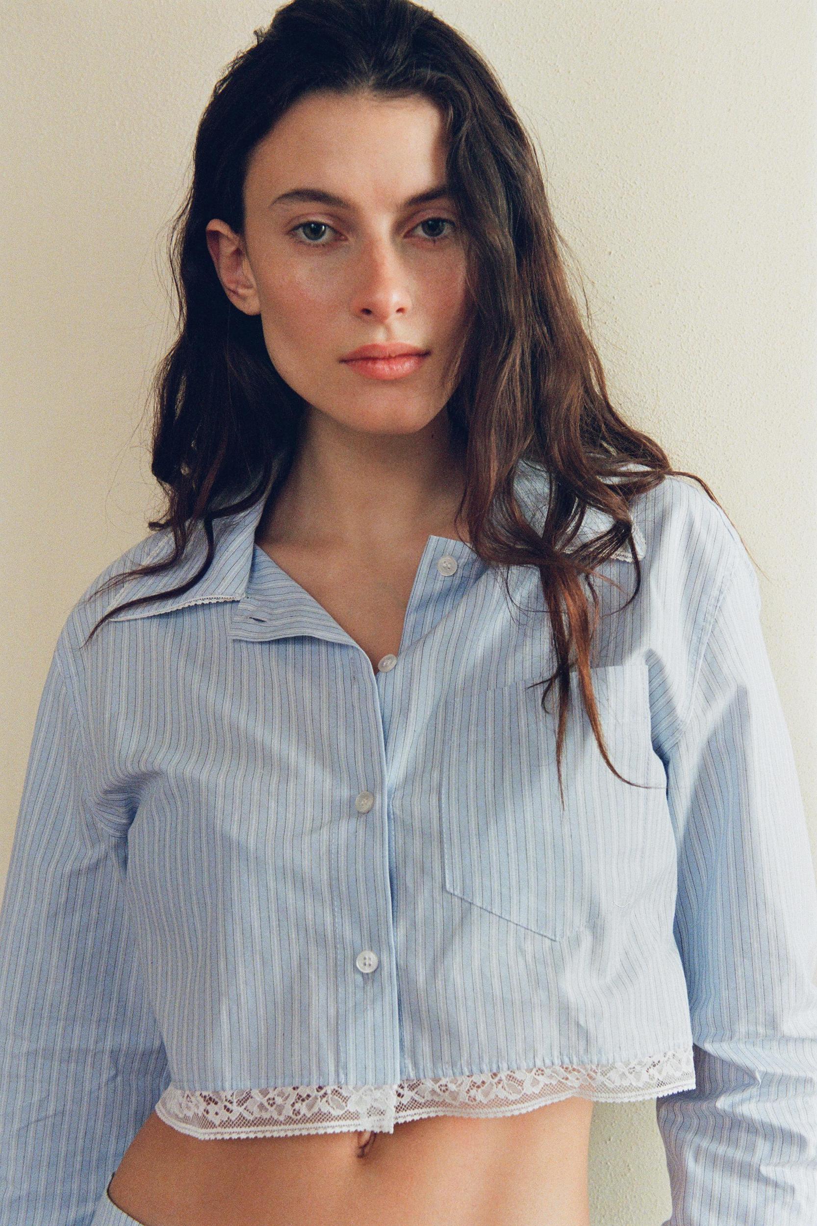 LACE TRIM CROP TOP AND SHIRT Product Image
