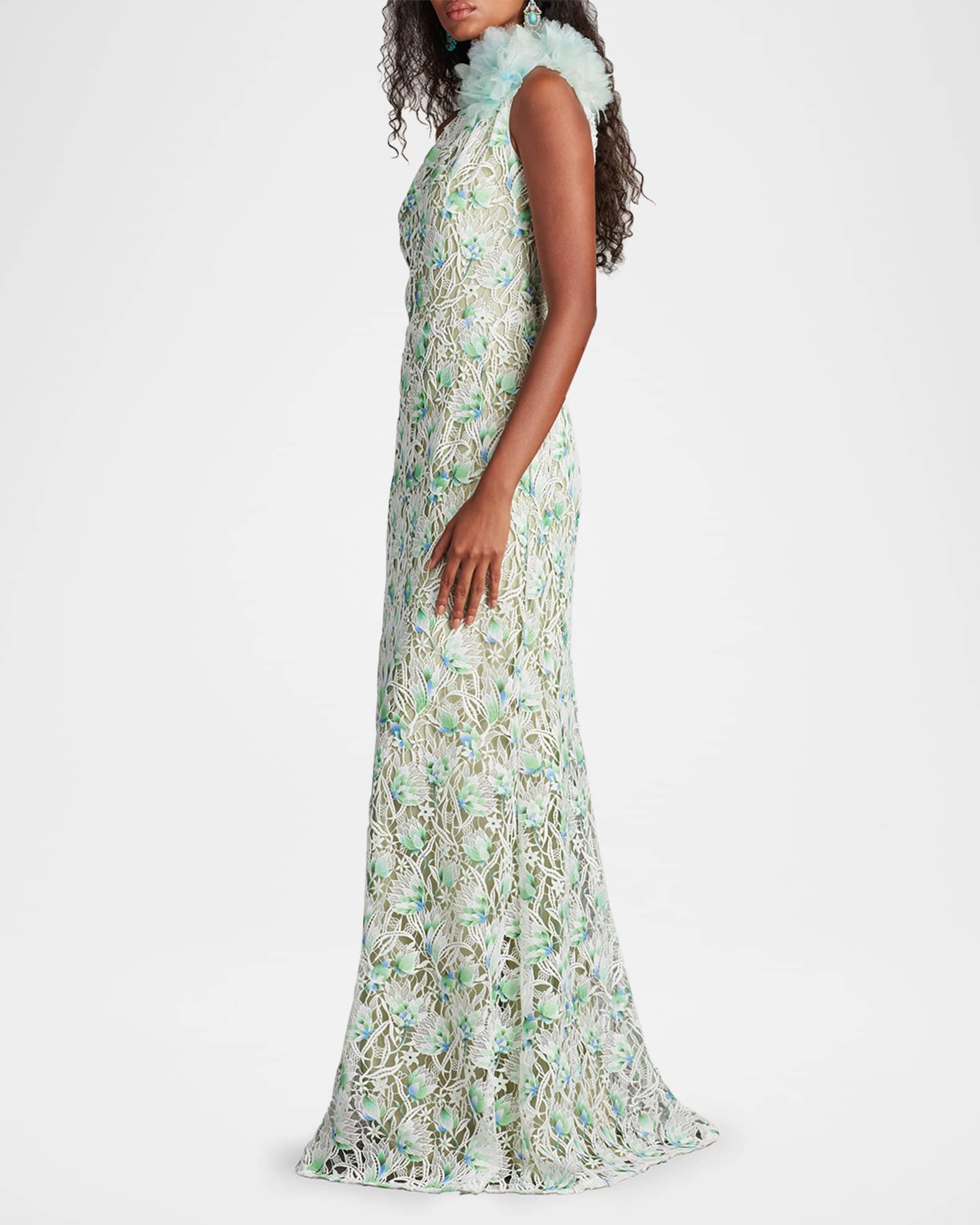 One-Shoulder Floral Lace Gown Product Image