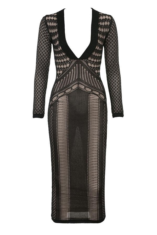 Loula  black plunge open knit midi dress - sale Product Image
