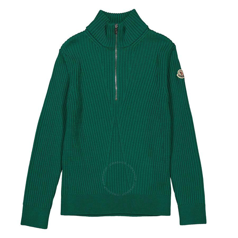 MONCLER Medium Green Polo Tricot Zip-detail Wool Jumper Product Image