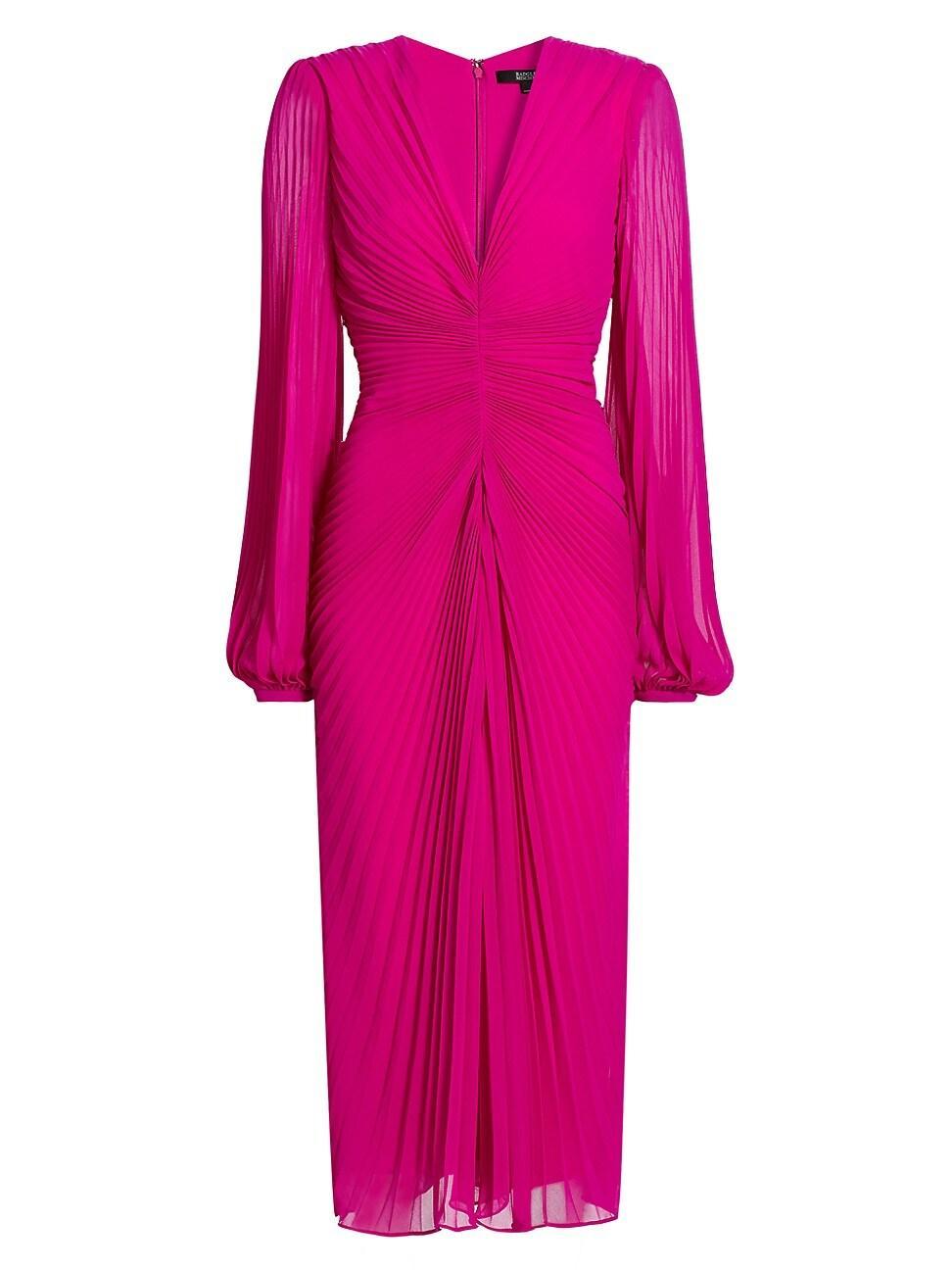 Womens Georgette Pleated V-Neck Midi-Dress Product Image