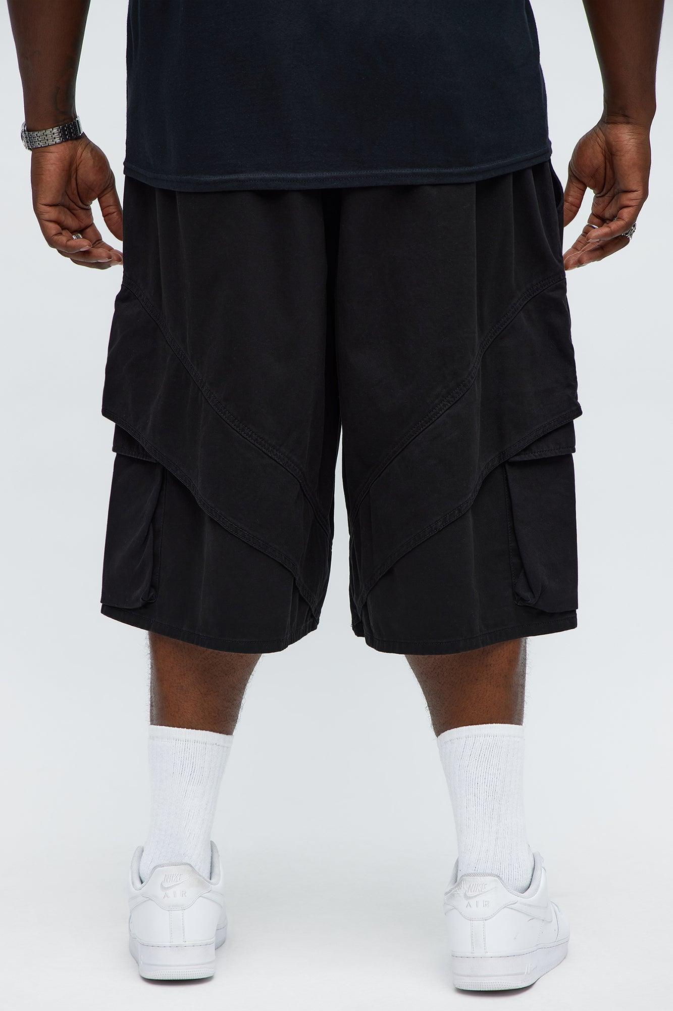 Baggy Hidden Lines Cargo Shorts - Black Product Image