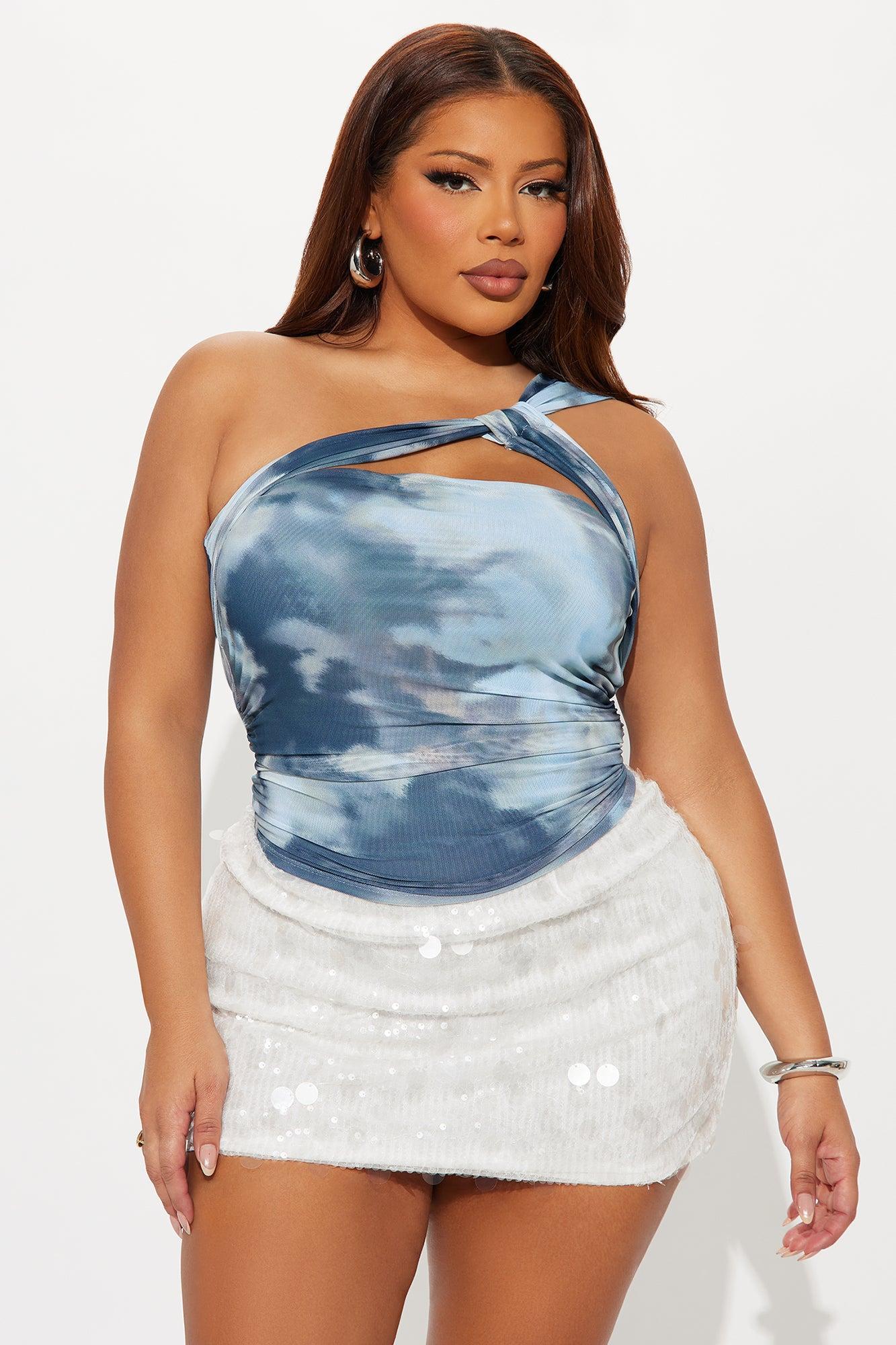 High Tide One Shoulder Mesh Top - Blue/combo Product Image
