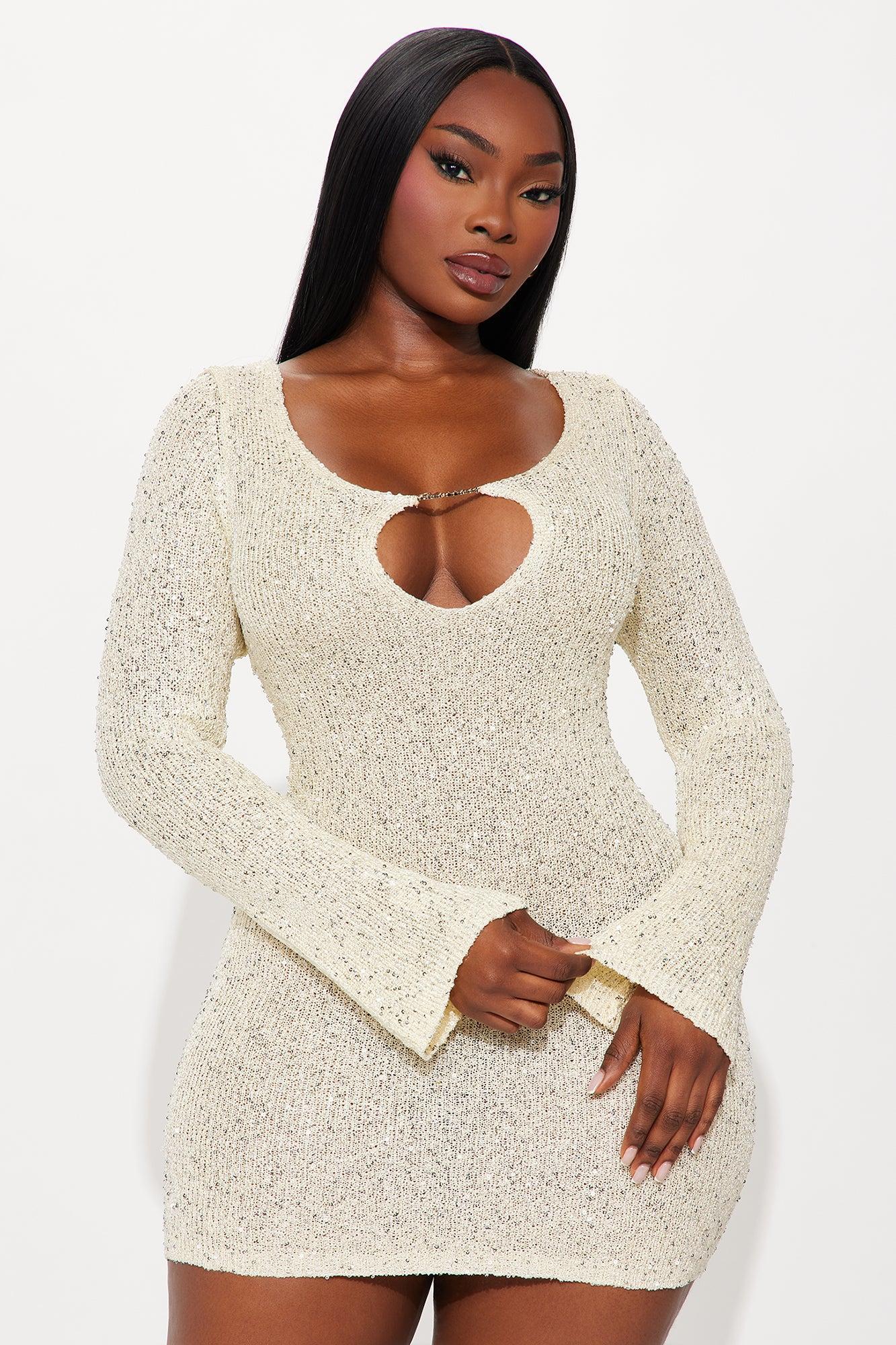 Shimmer And Glow Crochet Mini Dress - Cream Product Image