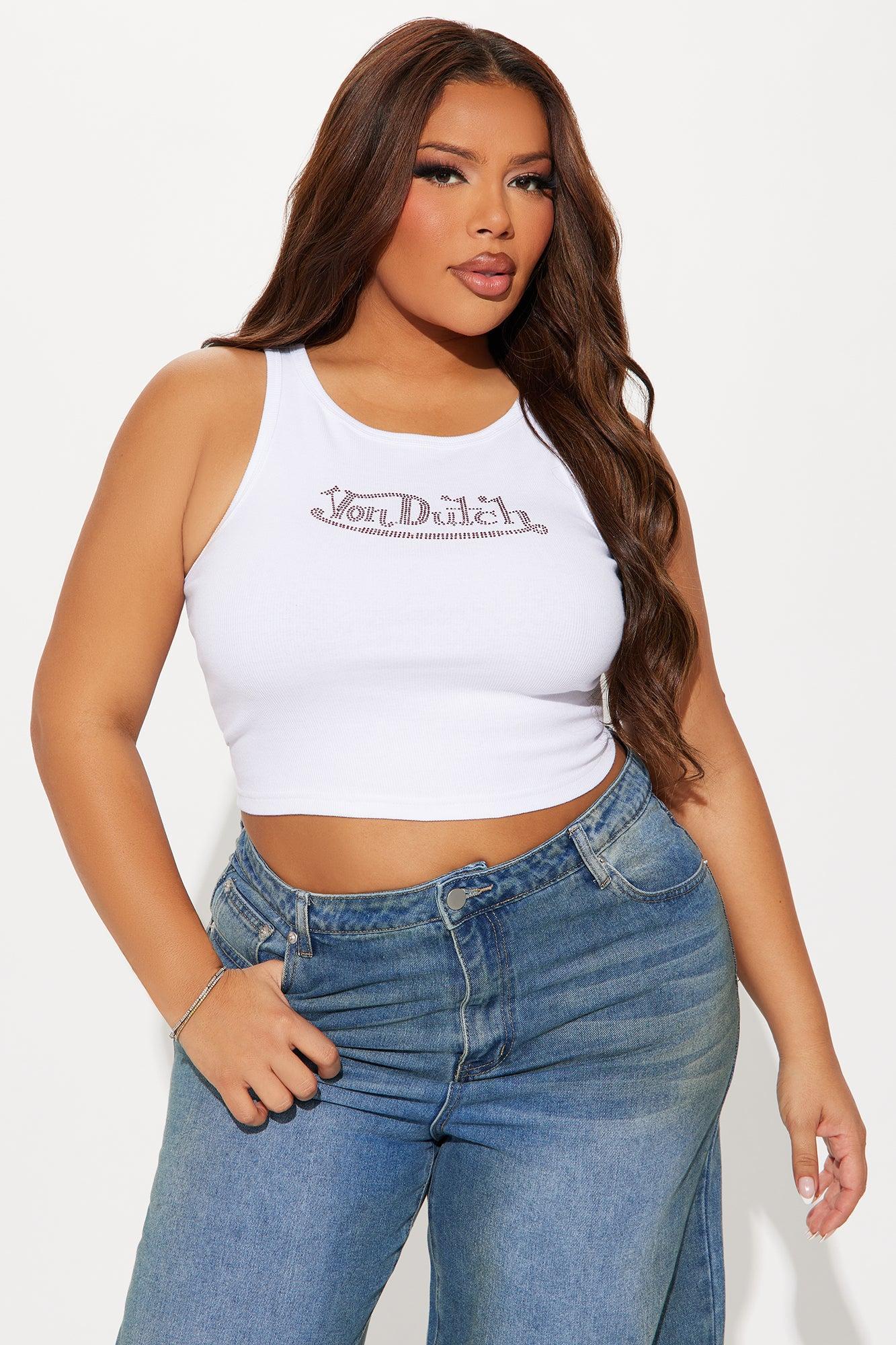 Von Dutch Rhinestone Cropped Tank Top - Red/White Product Image