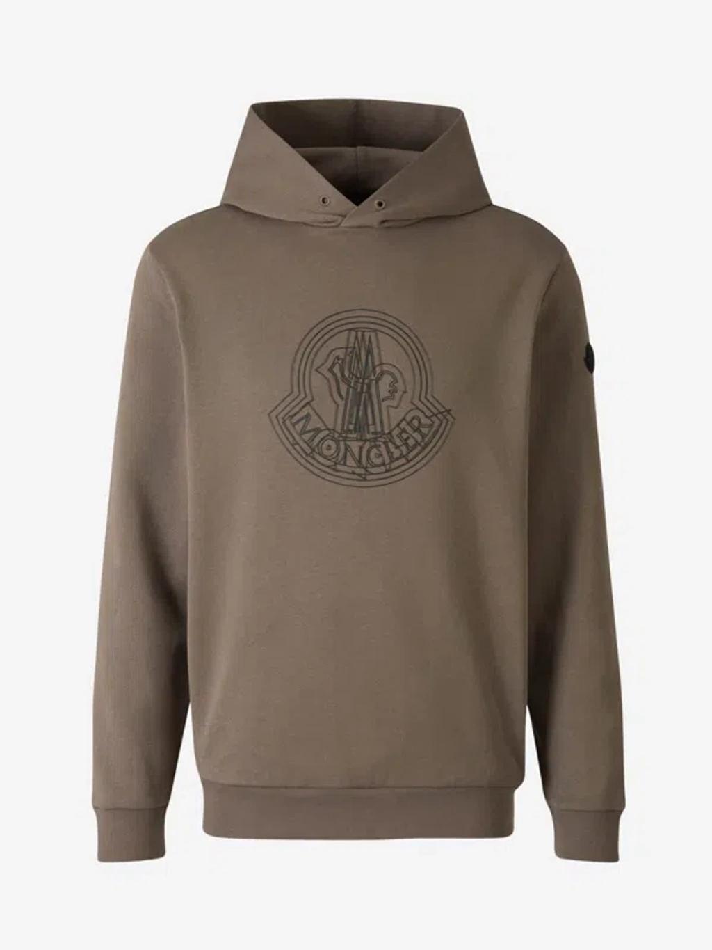 MONCLER Men's Logo Cotton Long-sleeve Hoodie In Taupe Gray Product Image
