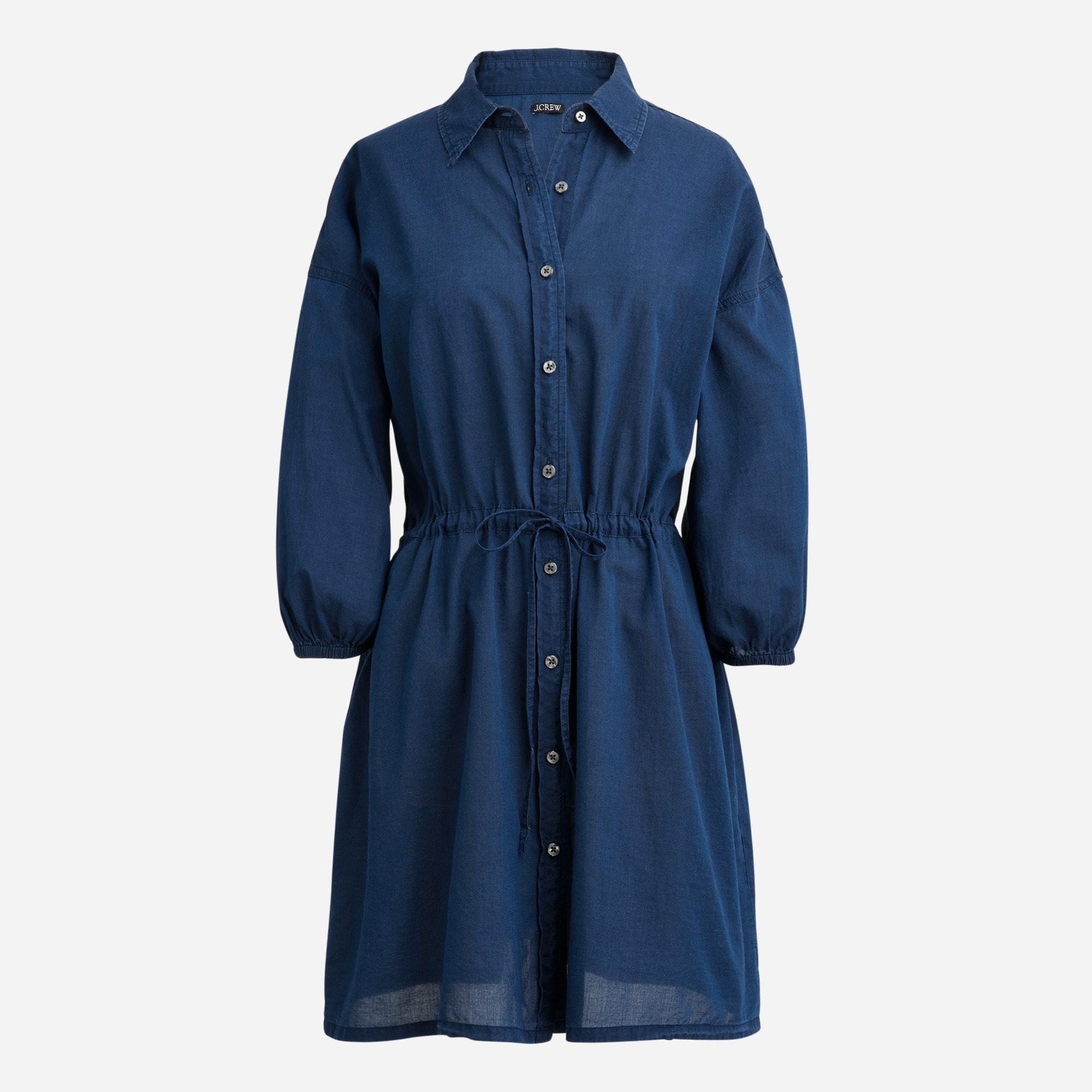 Cinched shirtdress in indigo cotton voile Product Image