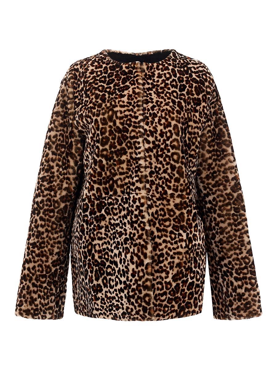 Womens Collarless Shearling Lamb Jacket Product Image
