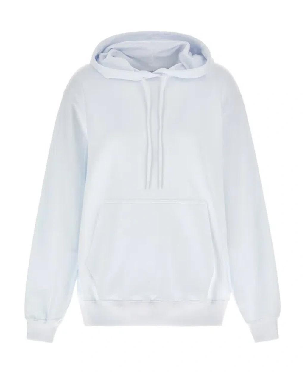 MSGM Logo Printed Drawstring Hoodie In Bianco/nero Product Image