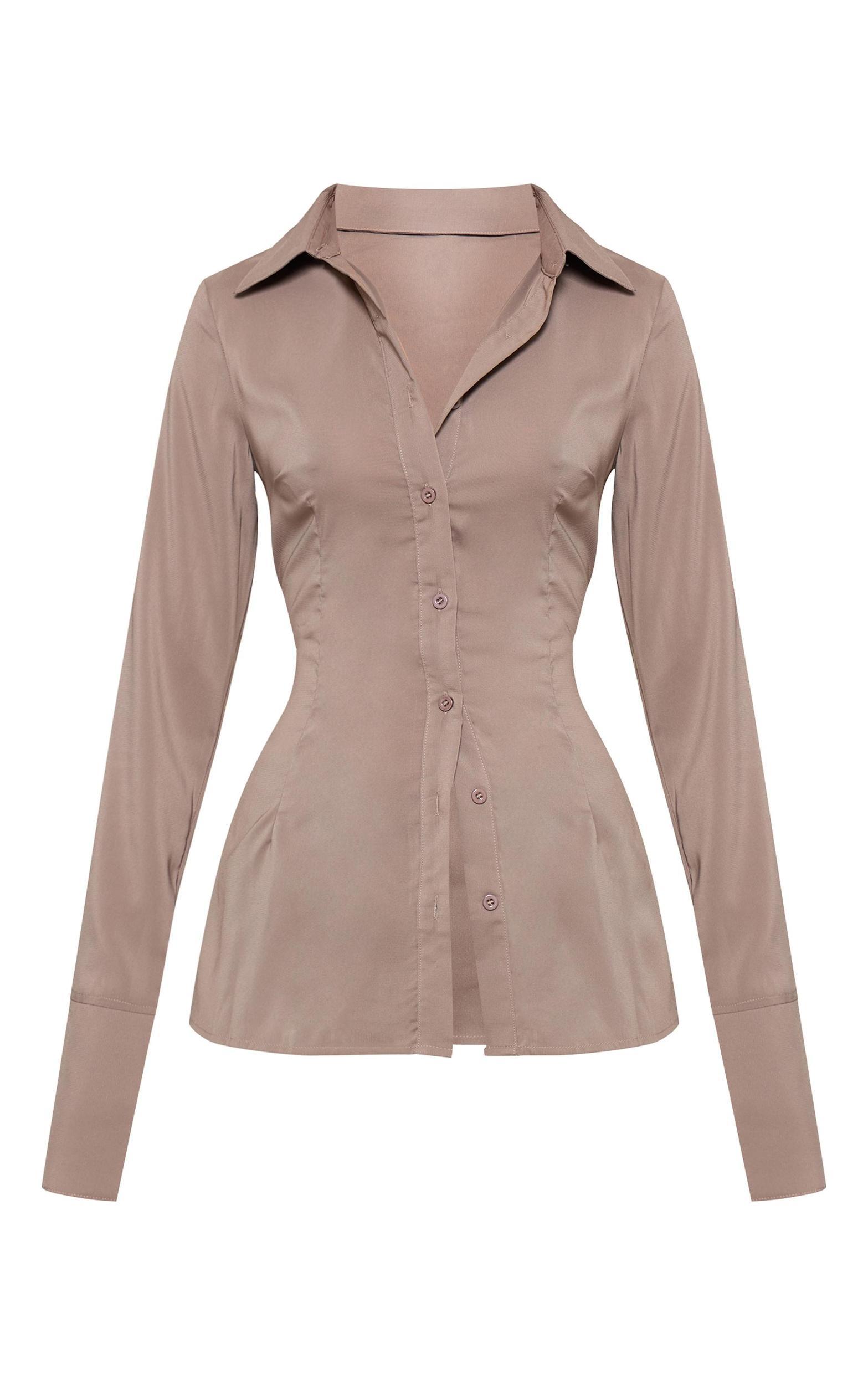 Brown Chiffon Fitted Shirt Product Image