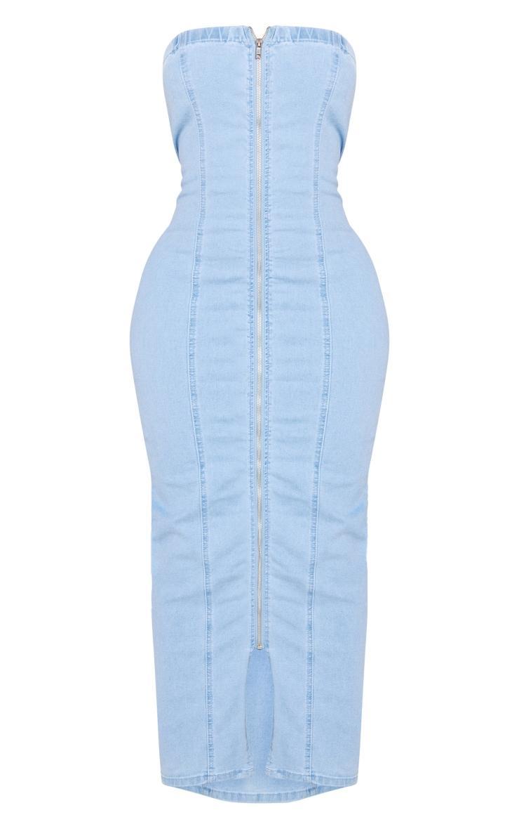 Shape Light Blue Wash Denim Zip Through Maxi Dress Product Image