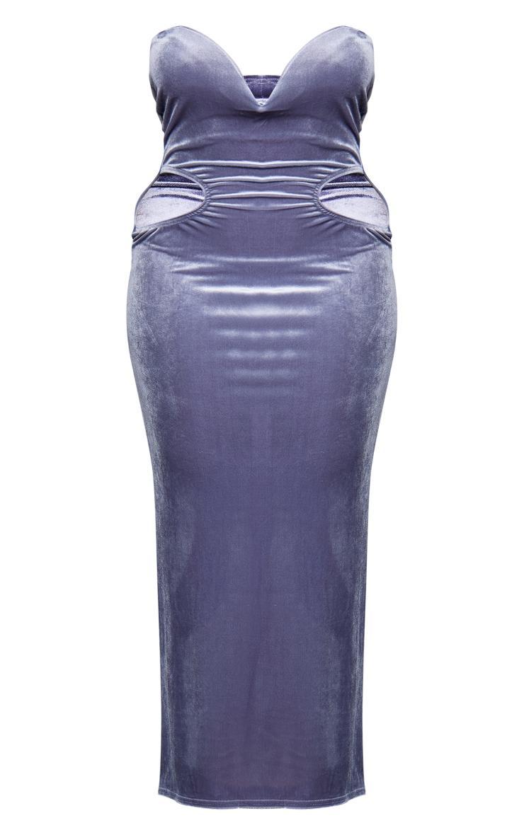 Shape Silver Velvet Plunge Front Cut Out Maxi Dress Product Image