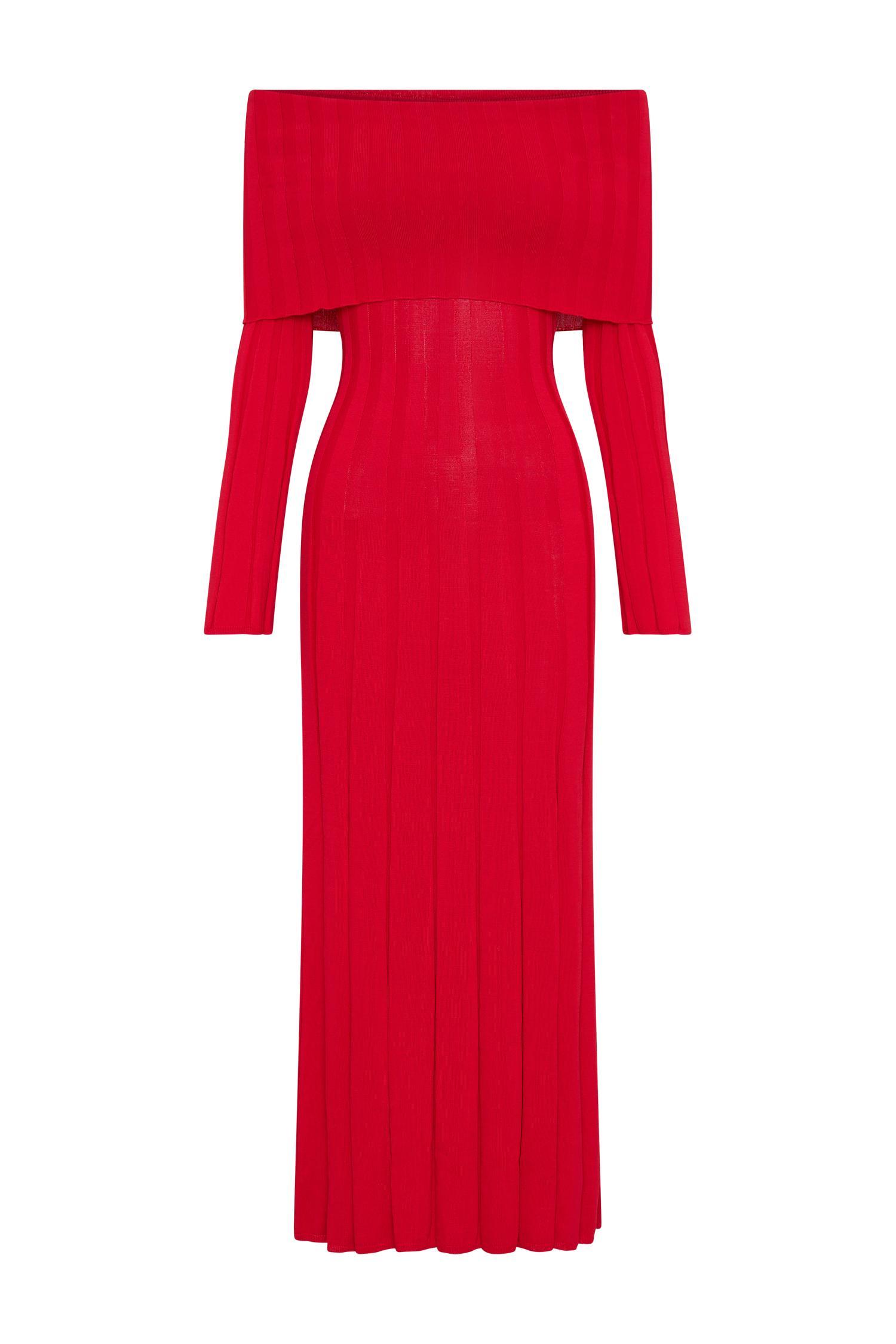 Alonza Long Sleeve Knit Midi Dress - Red Product Image