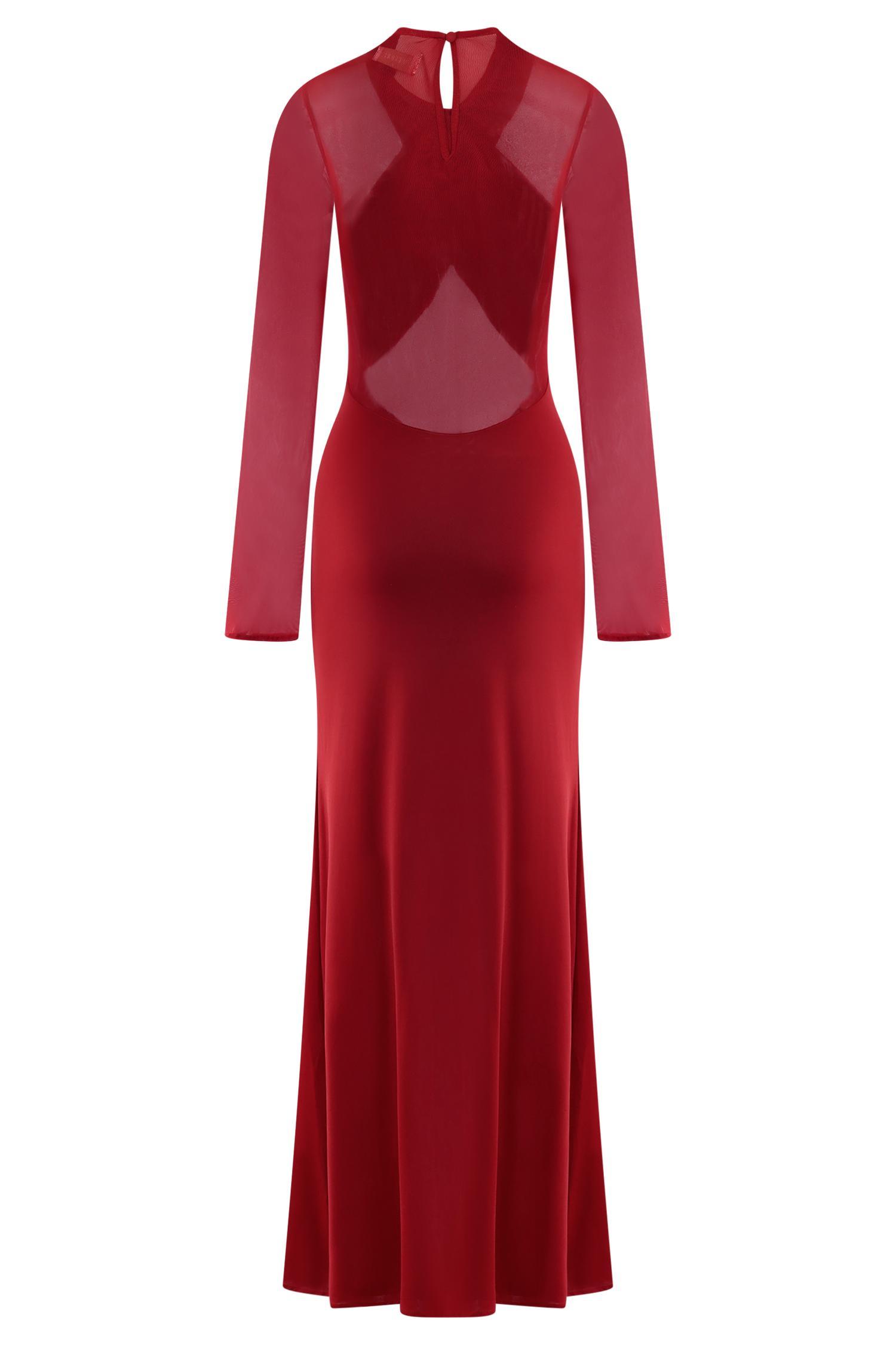 Tania Slinky And Mesh Long Sleeve Maxi Dress - Ruby Product Image