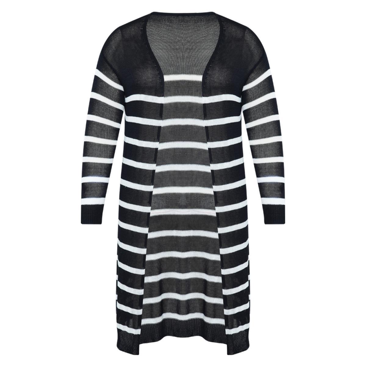 Plus Size Striped Open Front Elastic Cuffs Drop Shoulder Cardigan Black Women Casual Loose Long Sleeve Everyday Cardigans BloomChic 12/L Product Image