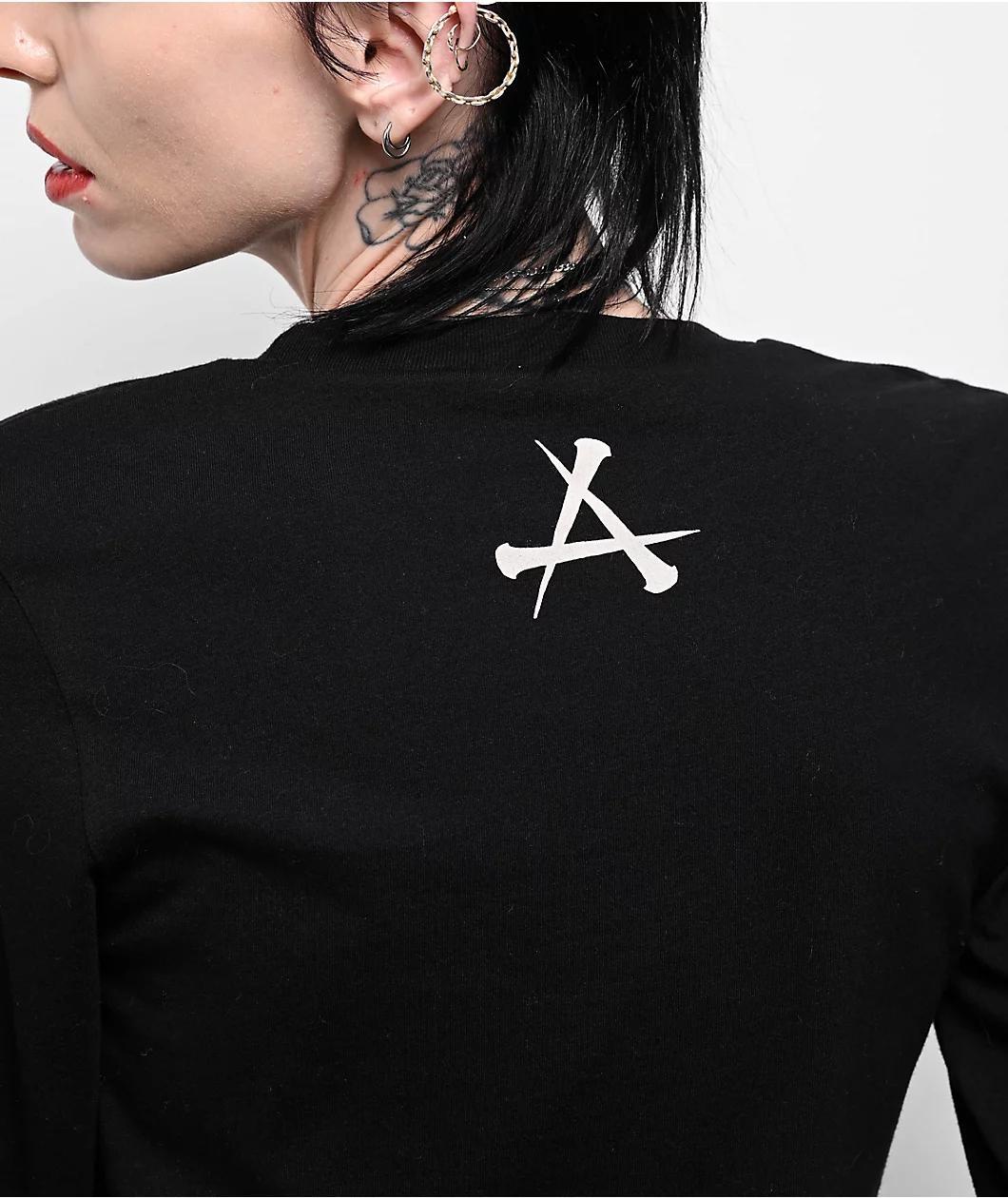 Affliction Horror Swarm Black Long Sleeve Crop T-Shirt Product Image