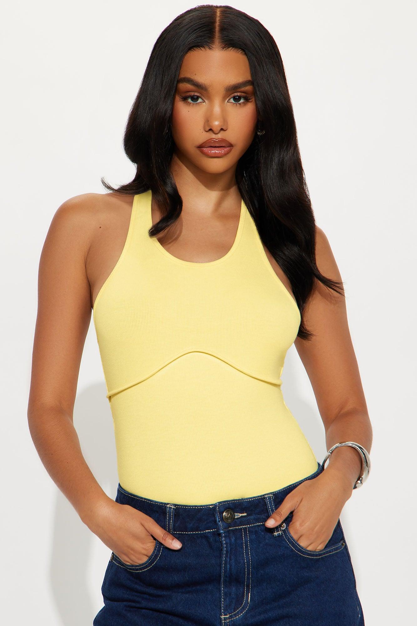 Arizona Ribbed Racerback Bodysuit - Butter Yellow Product Image