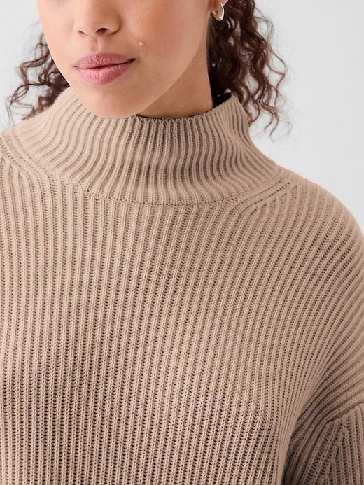 100% Cotton Oversized Split-Hem Mockneck Sweater Product Image