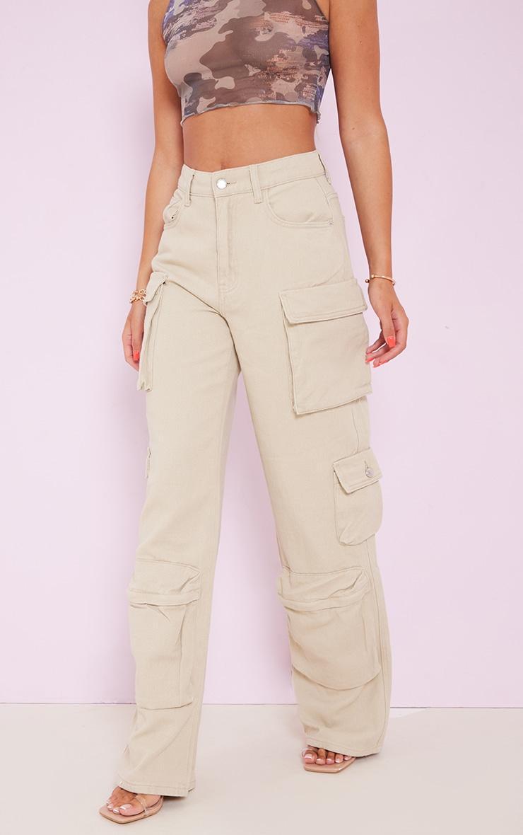 Stone Cargo Pocket Detail Wide Leg Jeans Product Image