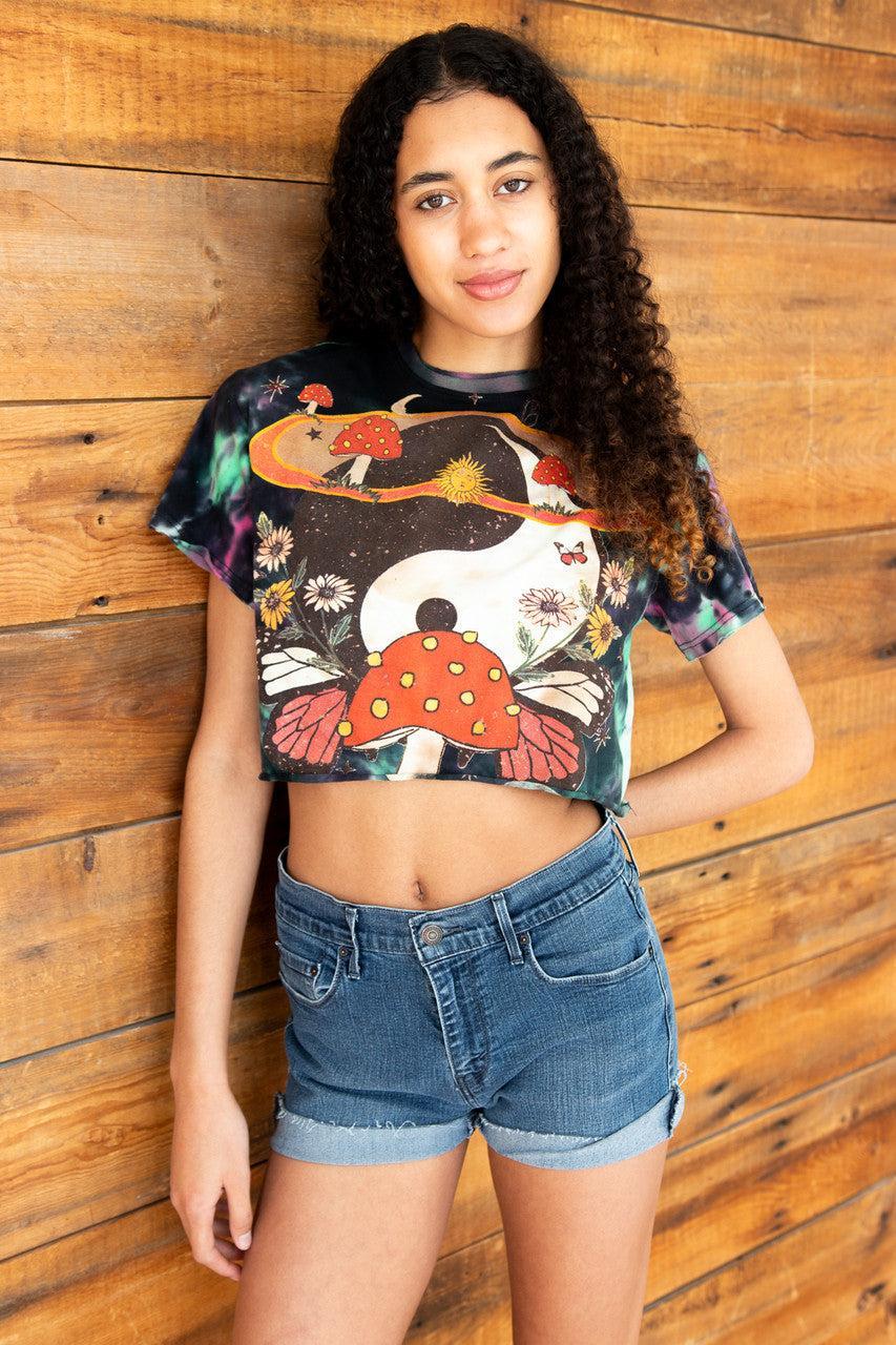 Tie Dye Yin Yang Mushroom Crop Tee Product Image