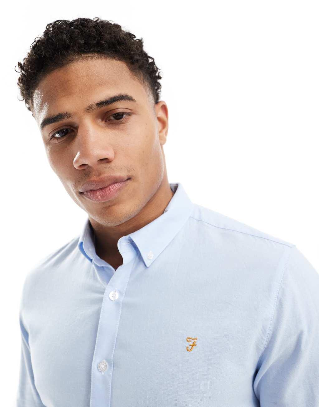 Farah Brewer slim fit long sleeve shirt in light blue  Product Image