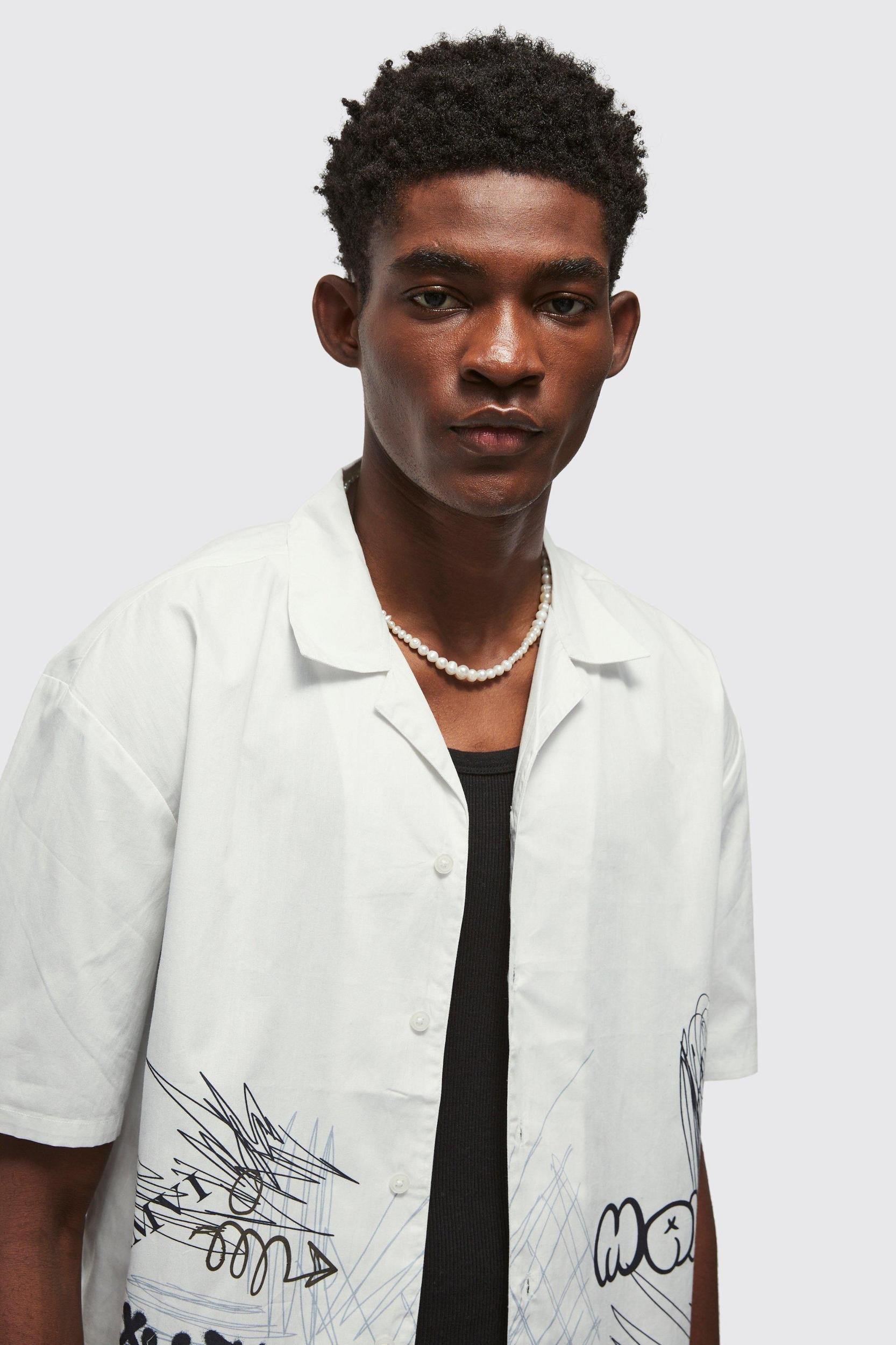 Oversized Graffiti Print Poplin Shirt | boohooMAN USA Product Image