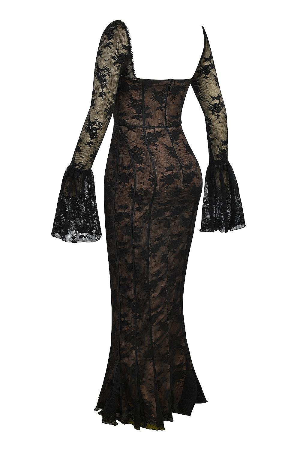 Delilah Black Long Sleeve Lace Maxi Dress Product Image