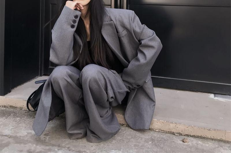Lapel Collar Plain Single Breasted Oversized Blazer Product Image