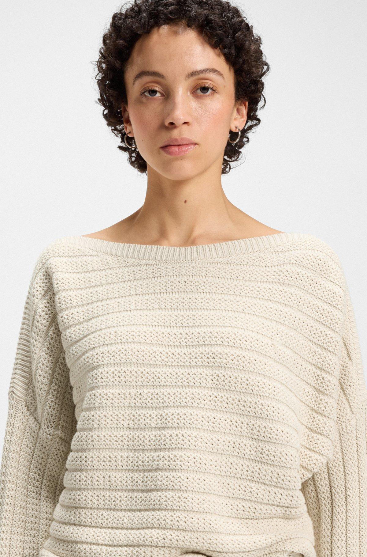 BOSS - Cotton knitted jacket with mixed structures - White Product Image