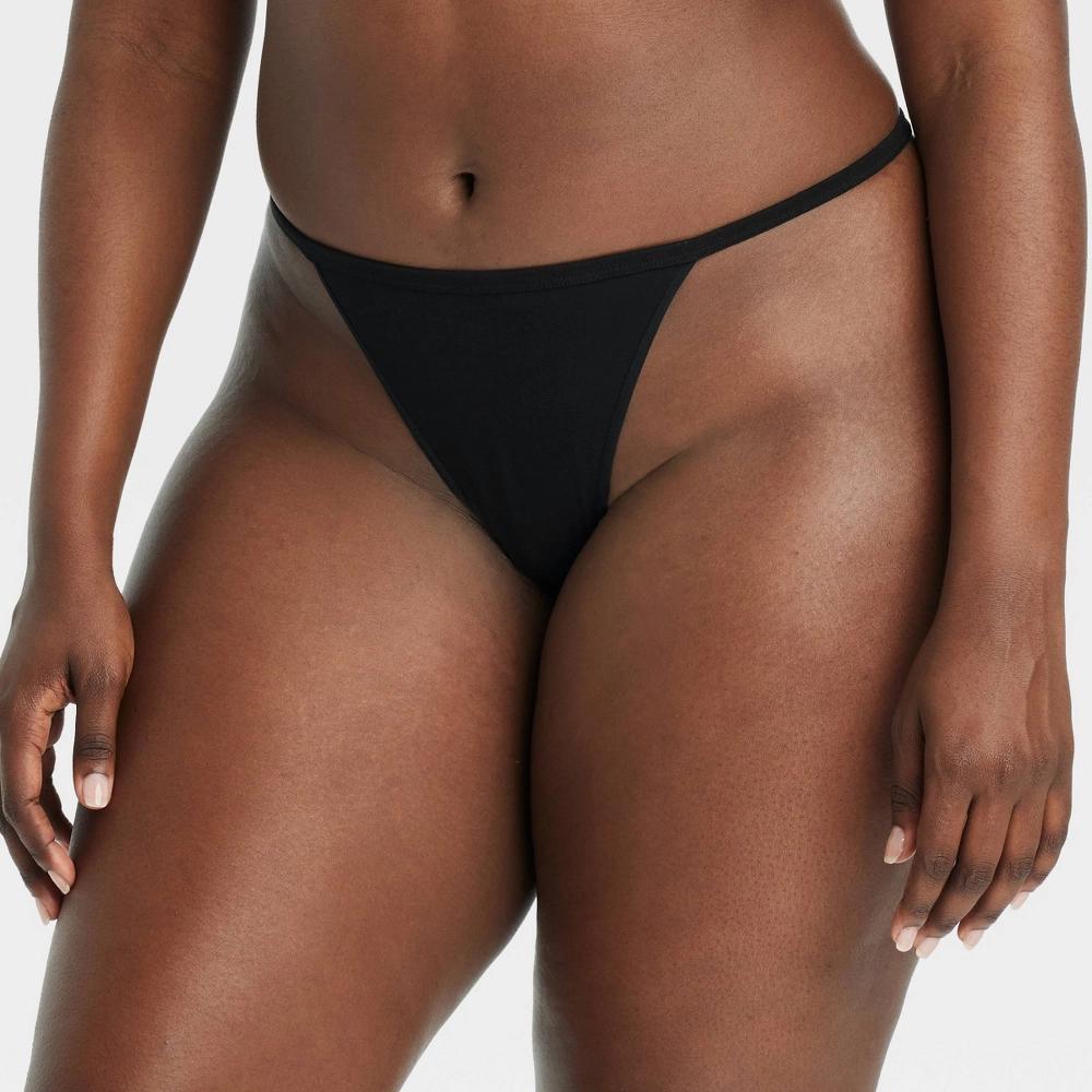 Womens Cotton Blend String Thong Underwear - Auden Black M Product Image