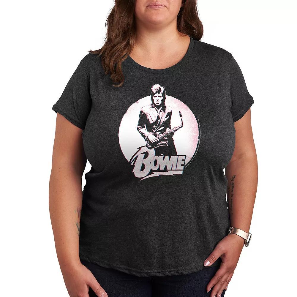 Plus Bowie Distressed Circle Graphic Tee, Womens Heather Grey Product Image