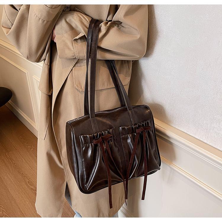 Faux Leather Ribbon Accent Shoulder Bag Product Image