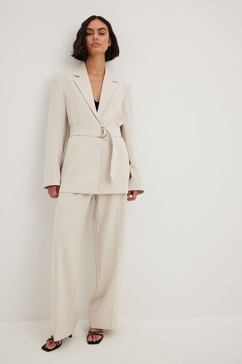 D-ring Belted Wide Shoulder Blazer Product Image