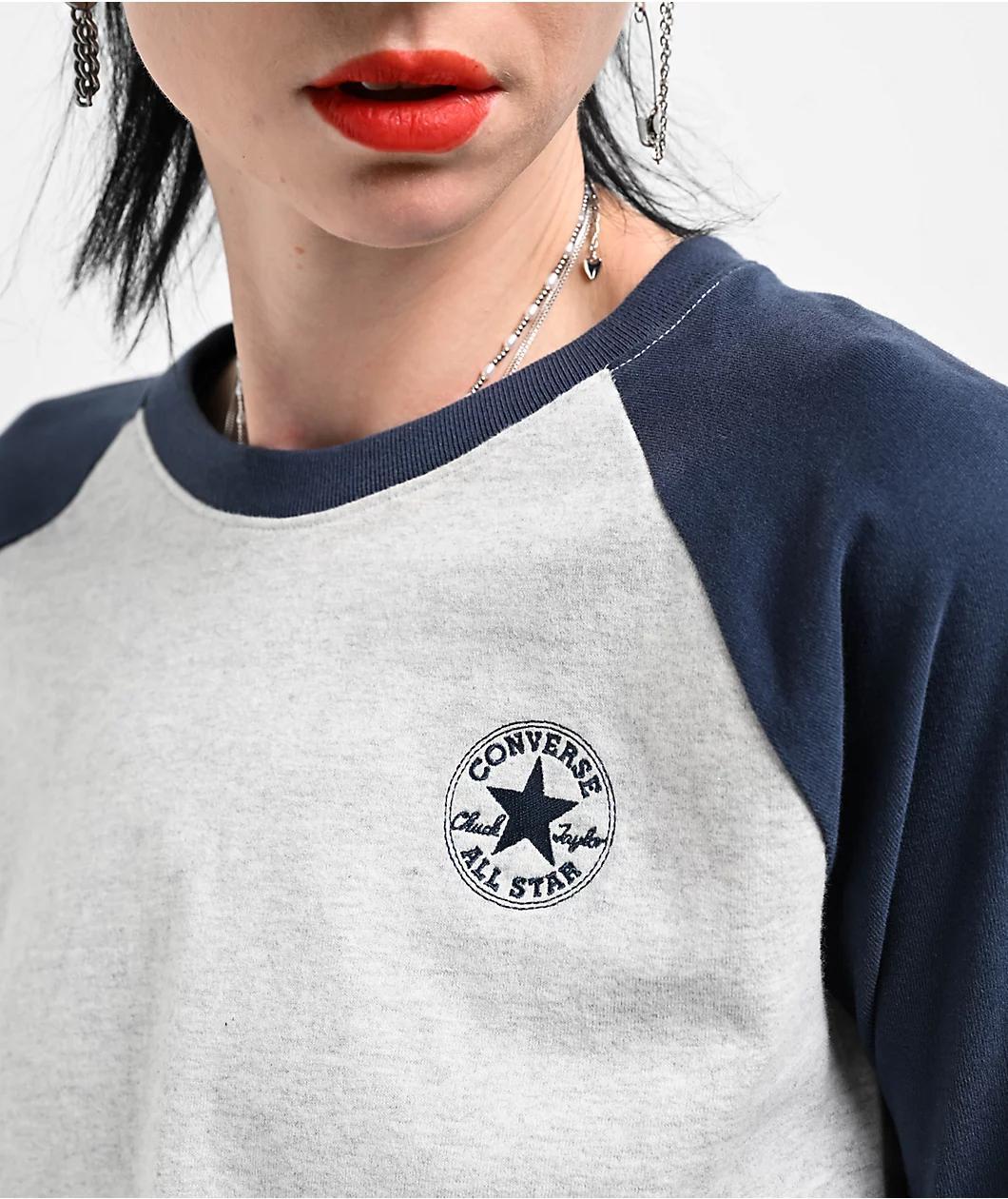 Converse Grey Raglan Long Sleeve Crop T-Shirt Product Image