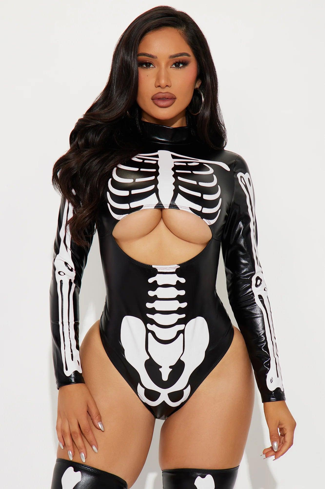 Glowing Skeleton 2 Piece Costume Set - Black/Green Product Image