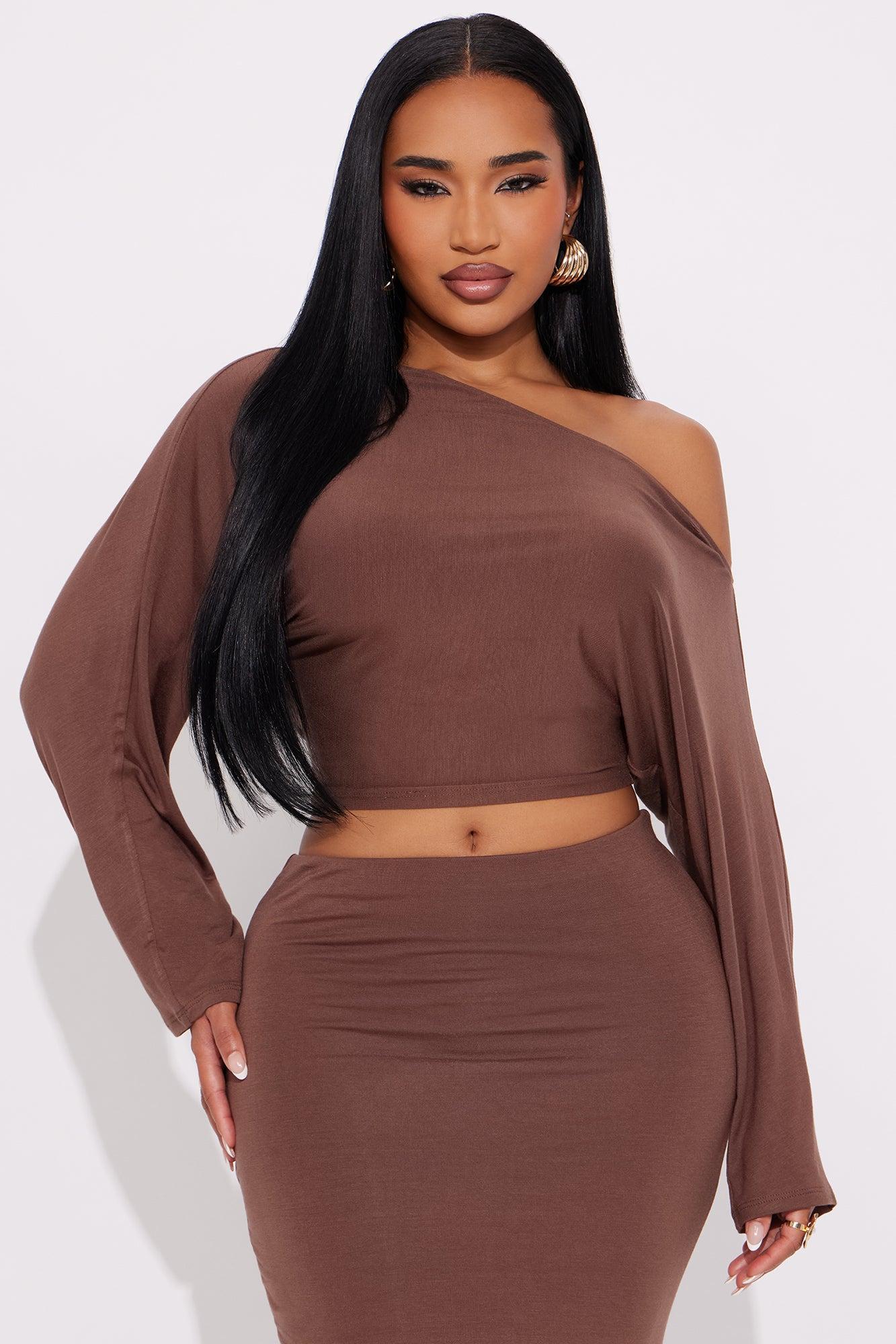 Meena One Shoulder Maxi Skirt Set - Brown Product Image