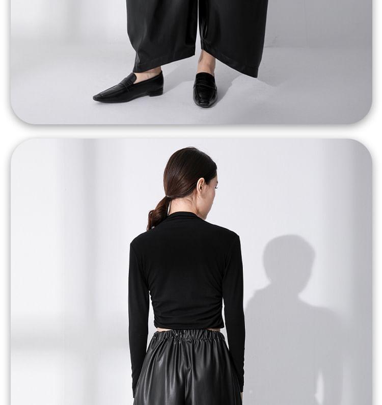 High Rise Plain Faux Leather Cropped Wide Leg Pants Product Image