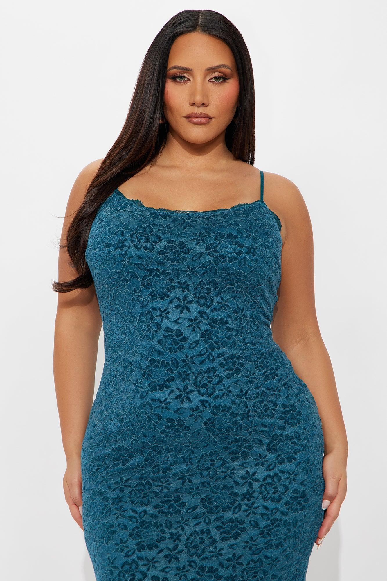 Harlow Velvet Lace Midi Dress - Teal Product Image