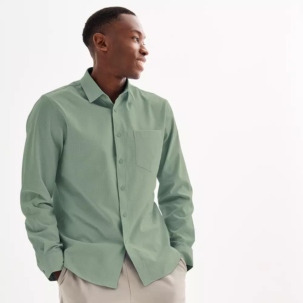 Men's FLX Slim Performance Untucked-Fit Button Down Long Sleeve Shirt, Size: Medium SLIM, Baron River Product Image