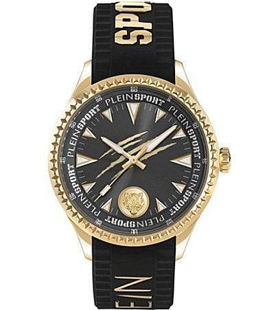 Philipp Plein Mens Lineman Analog Black Silicone Strap Gold Metal 45mm Watch Product Image