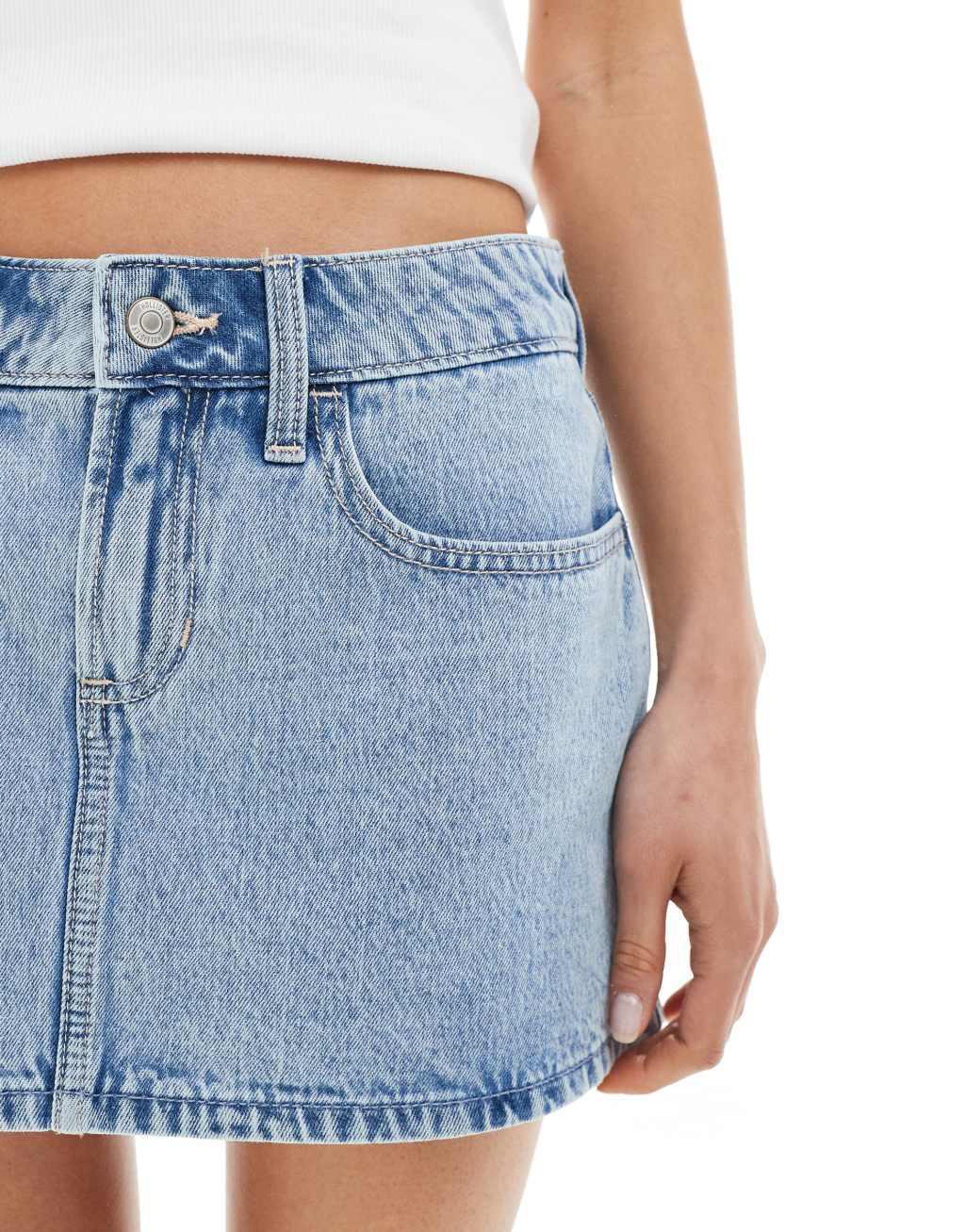 Hollister applique low rise denim mini skort in light wash Product Image