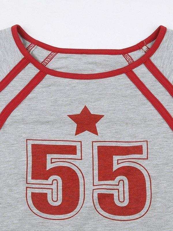 Contrast Trim Printed Long Sleeve Crop Top Product Image