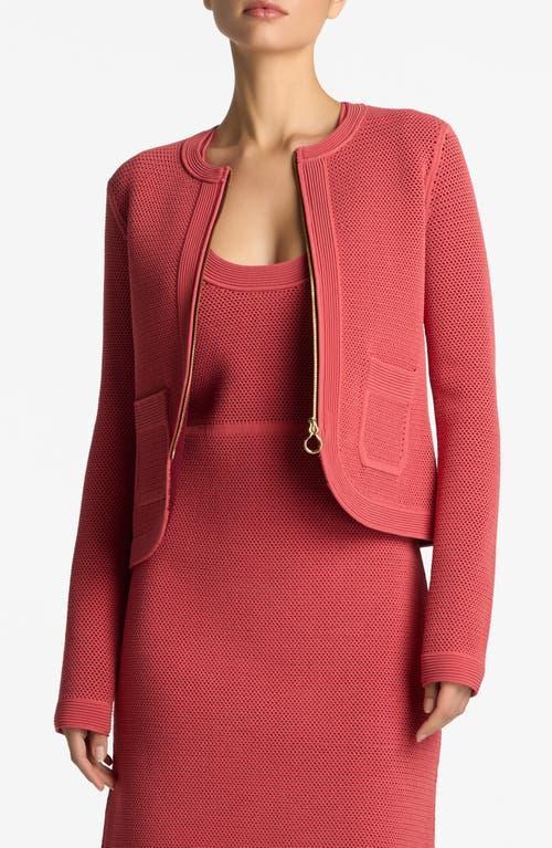 ST JOHN Bi-tonal Stretch Mesh Knit Zip-front Jacket In Rose/dark Claret Multi Product Image