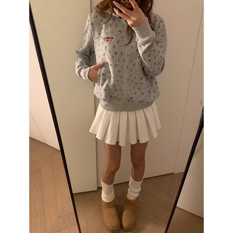 Floral Print Zip Hoodie Product Image