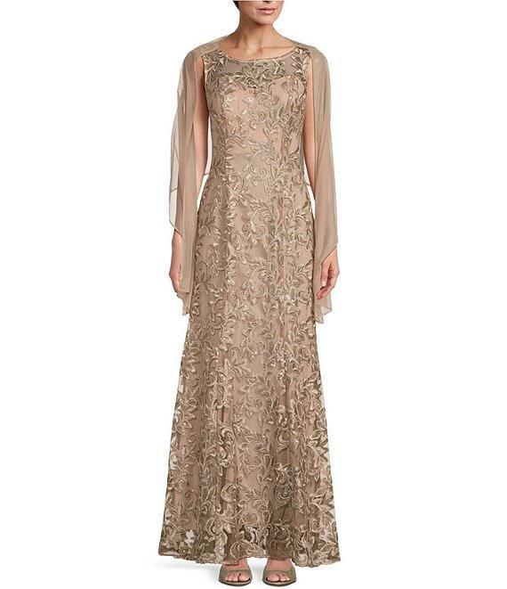 Alex Evenings Illusion Round Neck Sleeveless Embroidered Lace Shawl A-Line Dress Product Image