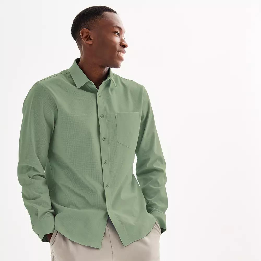 Men's FLX Slim Performance Untucked-Fit Button Down Long Sleeve Shirt, Size: Medium SLIM, Baron River Product Image