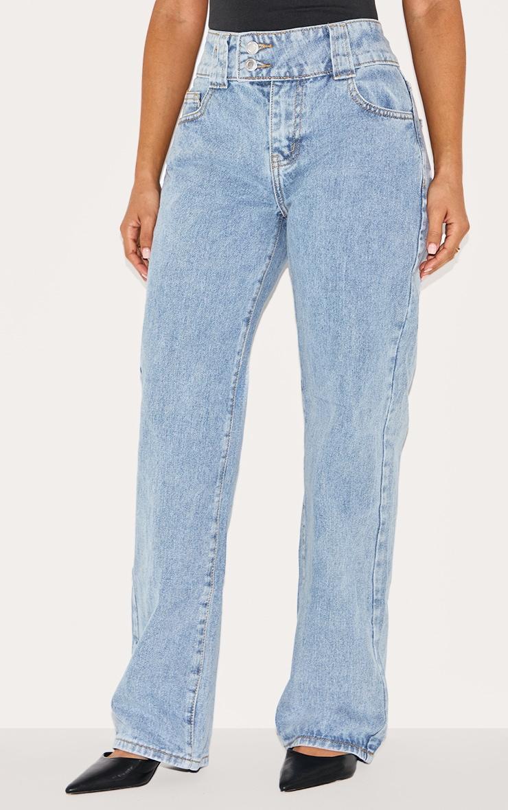 Petite Light Blue Wash Denim Straight Leg Jeans Product Image