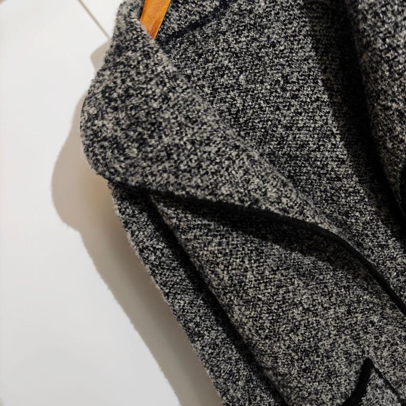 Hooded Contrast Trim Belted Open Front Coat Product Image