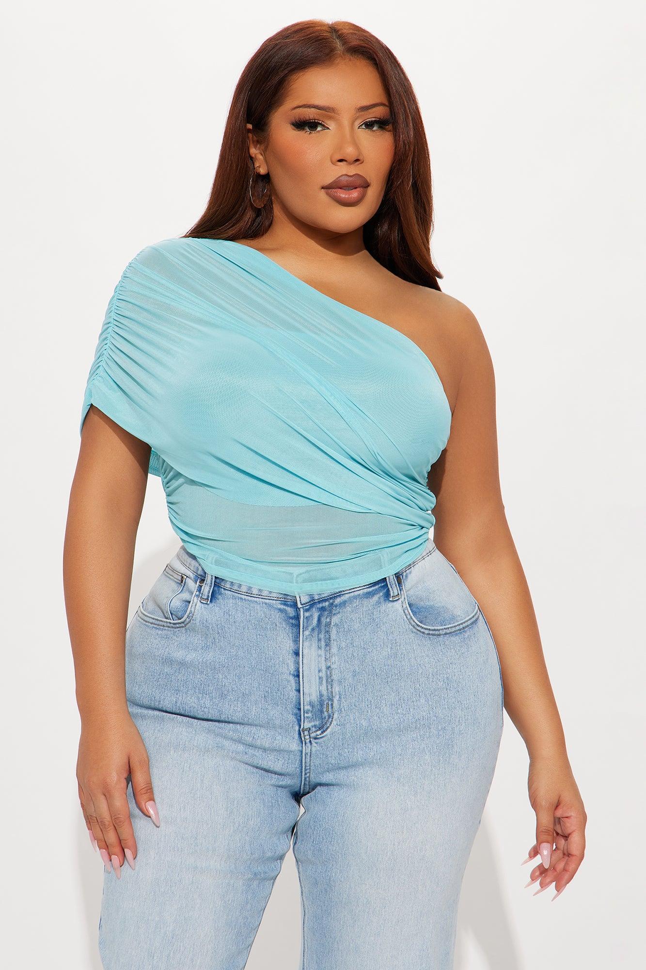 Year Round Mesh One Shoulder Top - Blue Product Image