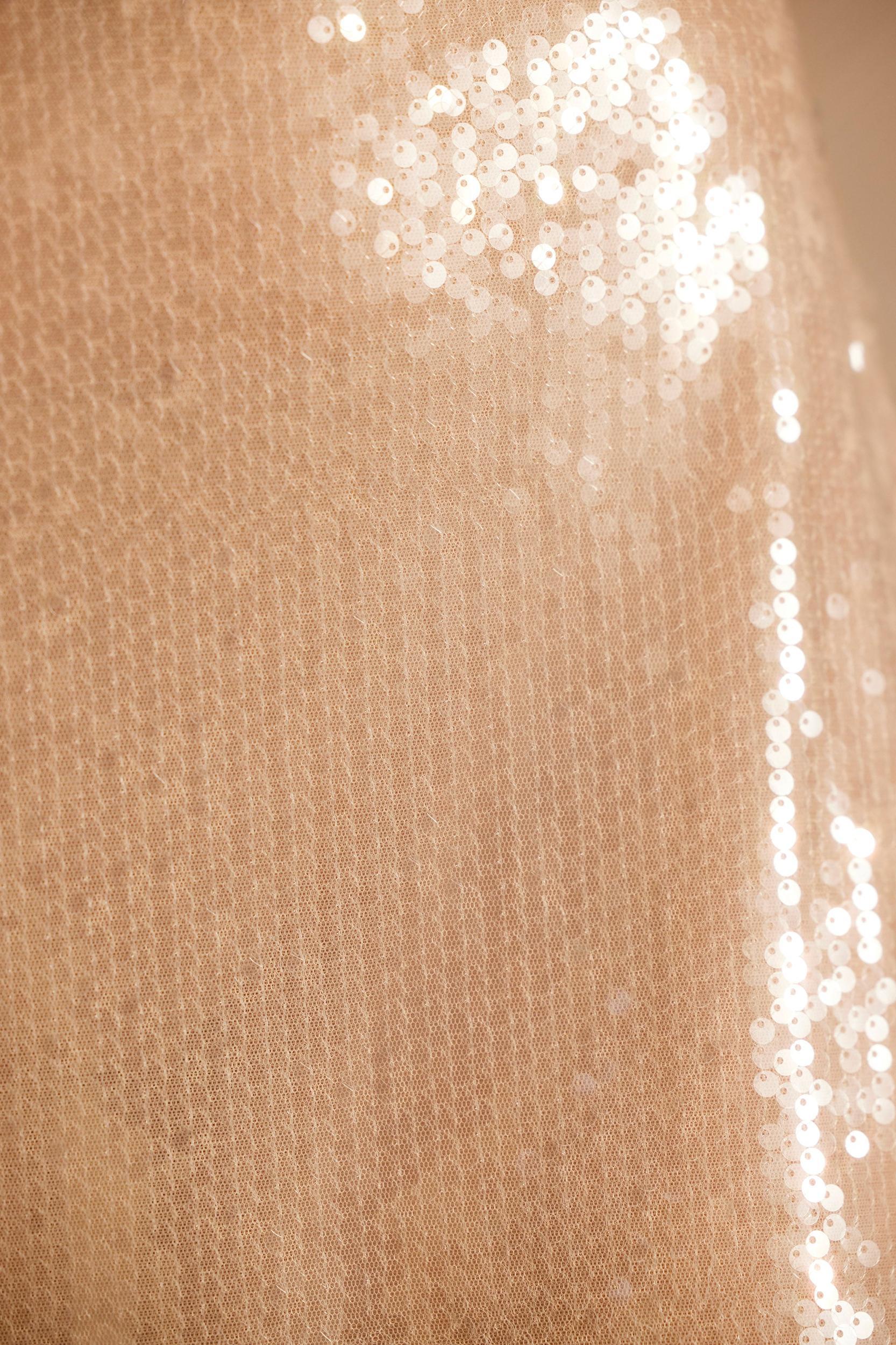 Sheer Sequin One Shoulder Cut Out Maxi Dress in Tan Product Image